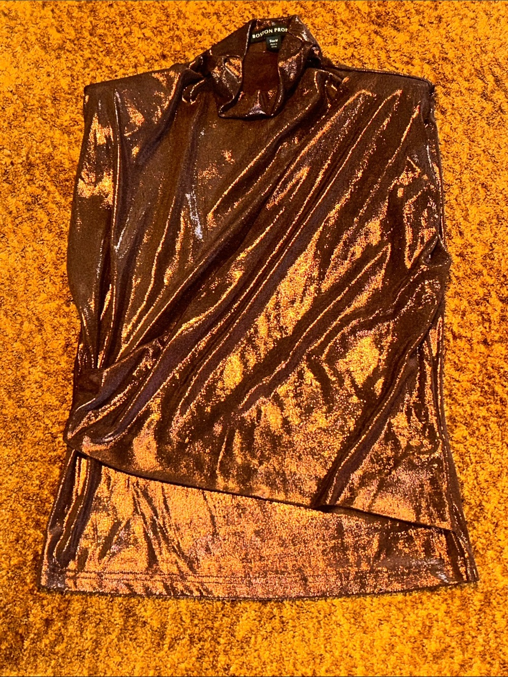 Boston Proper Metallic Bronze Sleeveless Mock Neck Top